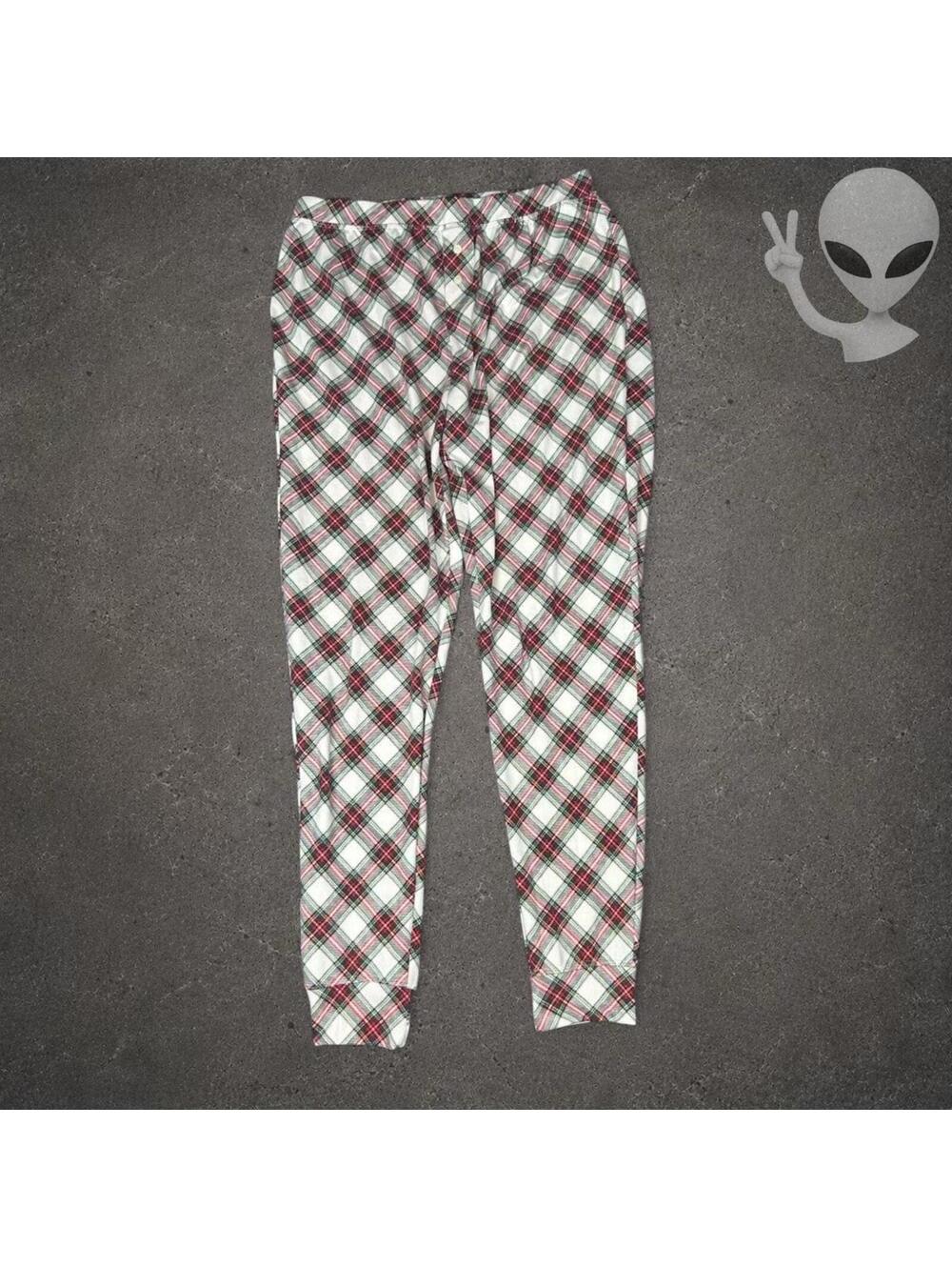 Lauren Ralph Lauren Holiday Tartan Plaid Henley Pajama Set Medium Ivory Red - Picture 7 of 8